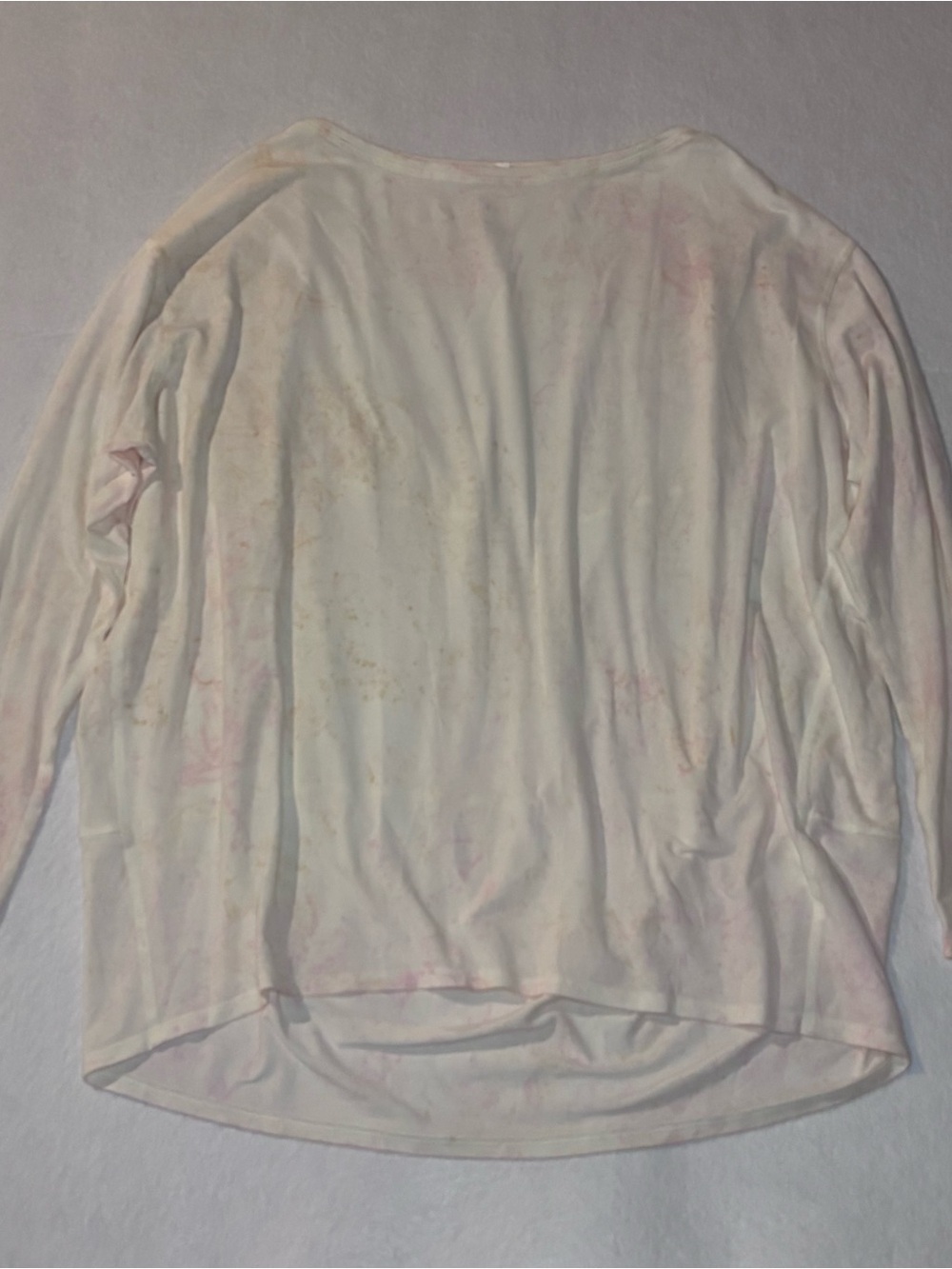 Lululemon Back in Action Long Sleeve Size 8 Cirrus Wash White with Pink tie-dye